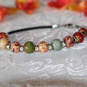 Ceramic and wood bead bracelet