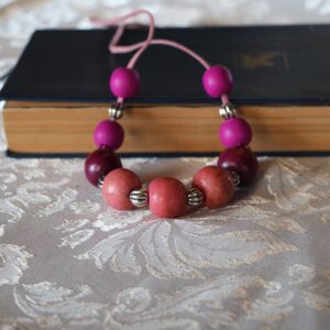 Colourful pink beads wood pendant